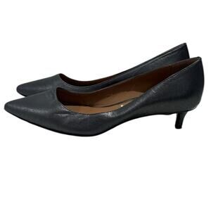 Calvin Klein GABRIANNA POINT TOE Leather Kitten Heel Pumps Size 6 gunmetal